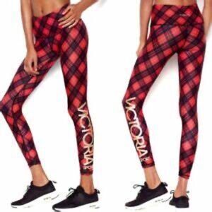 Victoria Secret Sport High Rise‎ 7/8 Red Plaid Legging Medium Limited Ed